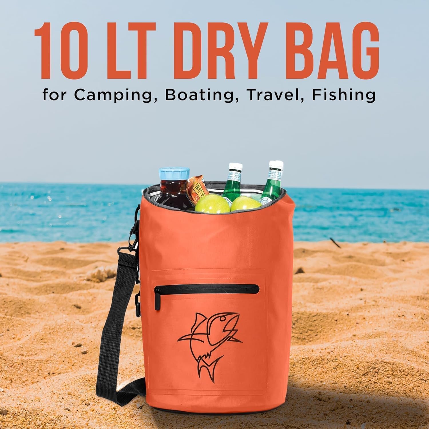 10L Orange Dry Bag – Small Water Proof Bag for Kayaking, Boating, Paddleboarding, Camping – Lightweight Dry Sack for Travel, Beach, Jet Ski, Boat Gear – Roll-Top Water Resistant Bag