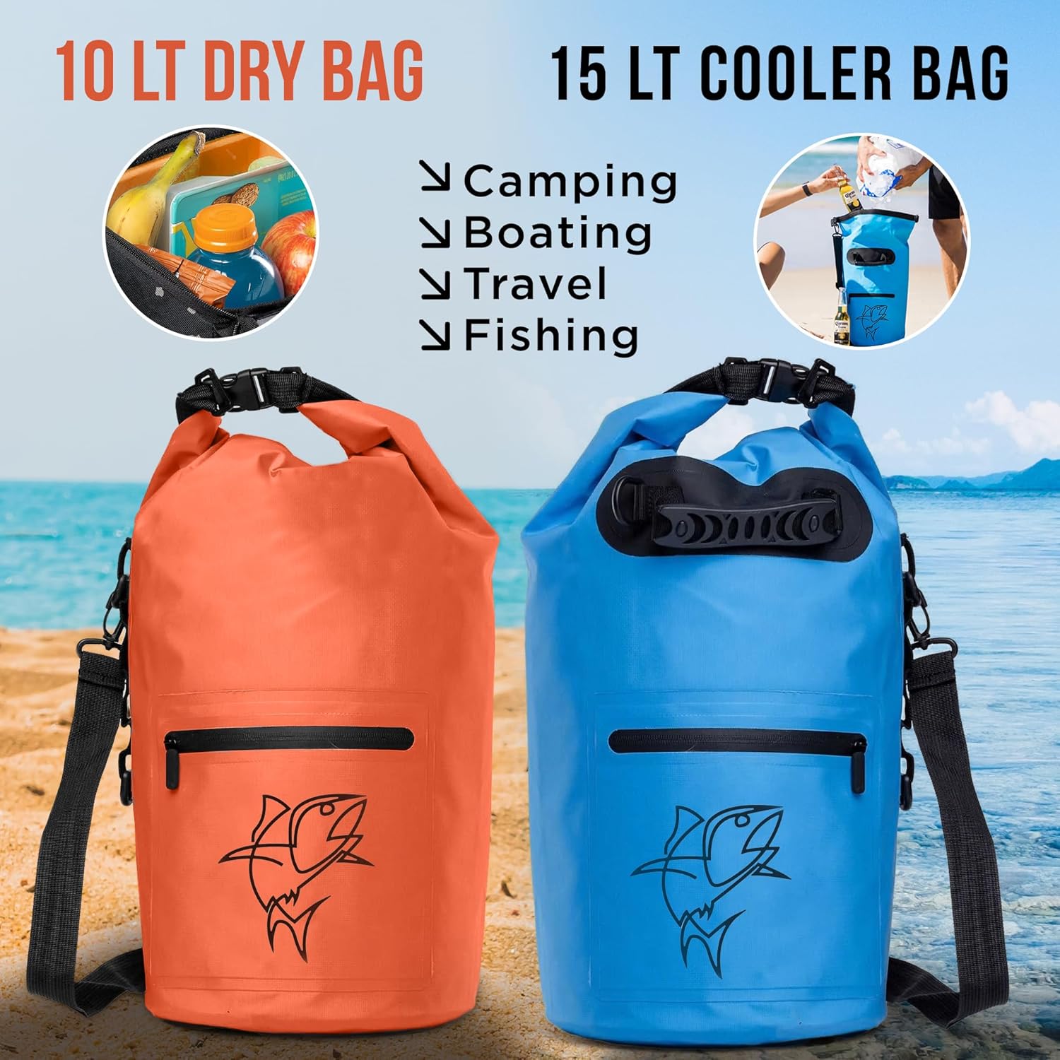 10L Orange Dry Bag – Small Water Proof Bag for Kayaking, Boating, Paddleboarding, Camping – Lightweight Dry Sack for Travel, Beach, Jet Ski, Boat Gear – Roll-Top Water Resistant Bag