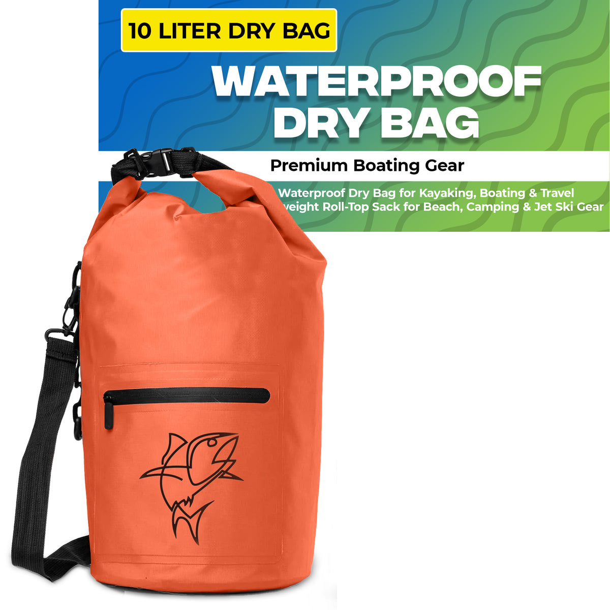 10L Orange Dry Bag – Small Water Proof Bag for Kayaking, Boating, Paddleboarding, Camping – Lightweight Dry Sack for Travel, Beach, Jet Ski, Boat Gear – Roll-Top Water Resistant Bag