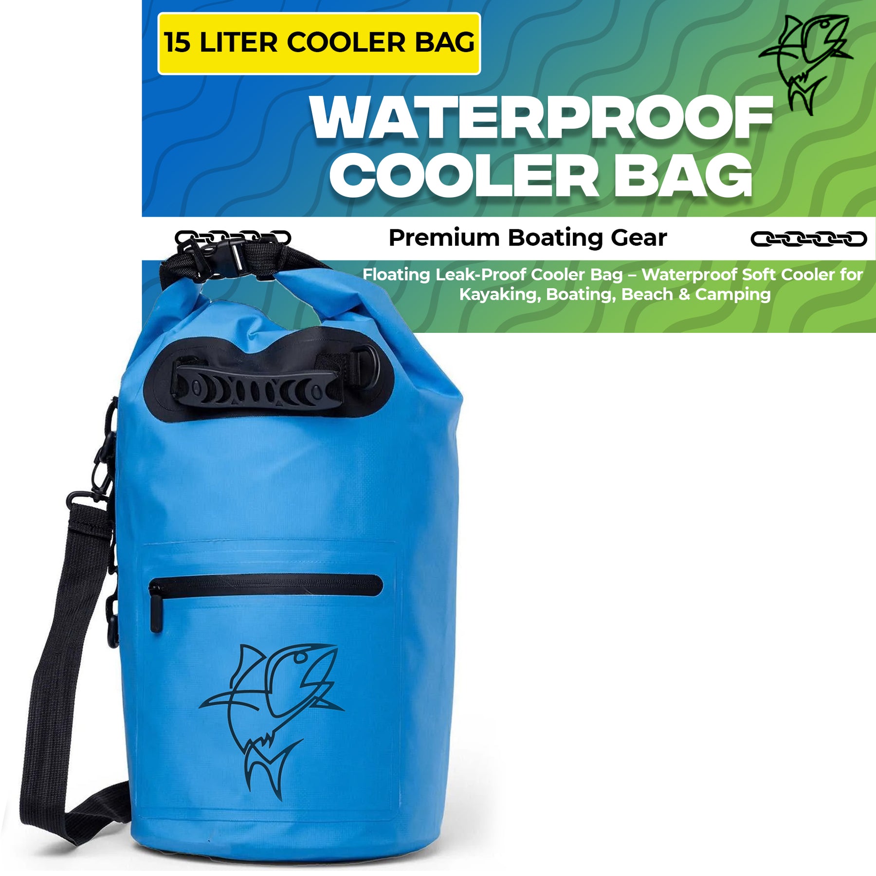 15L Blue Insulated Cooler Dry Bag – Leak Proof Floating Cooler for Kayaking, Boating, Beach & Travel – Waterproof Soft Cooler Bag for Fishing, Camping, Paddleboarding