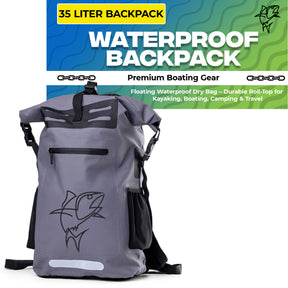 35L Grey Waterproof Dry Bag Backpack – Floating Kayak Dry Bag for Boating, Travel, Camping, Beach, Paddleboarding – Durable Roll-Top Water Proof Bag for Kayaking, Hiking & Fishing