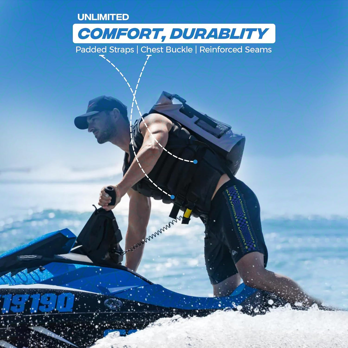 35L Grey Waterproof Dry Bag Backpack – Floating Kayak Dry Bag for Boating, Travel, Camping, Beach, Paddleboarding – Durable Roll-Top Water Proof Bag for Kayaking, Hiking & Fishing