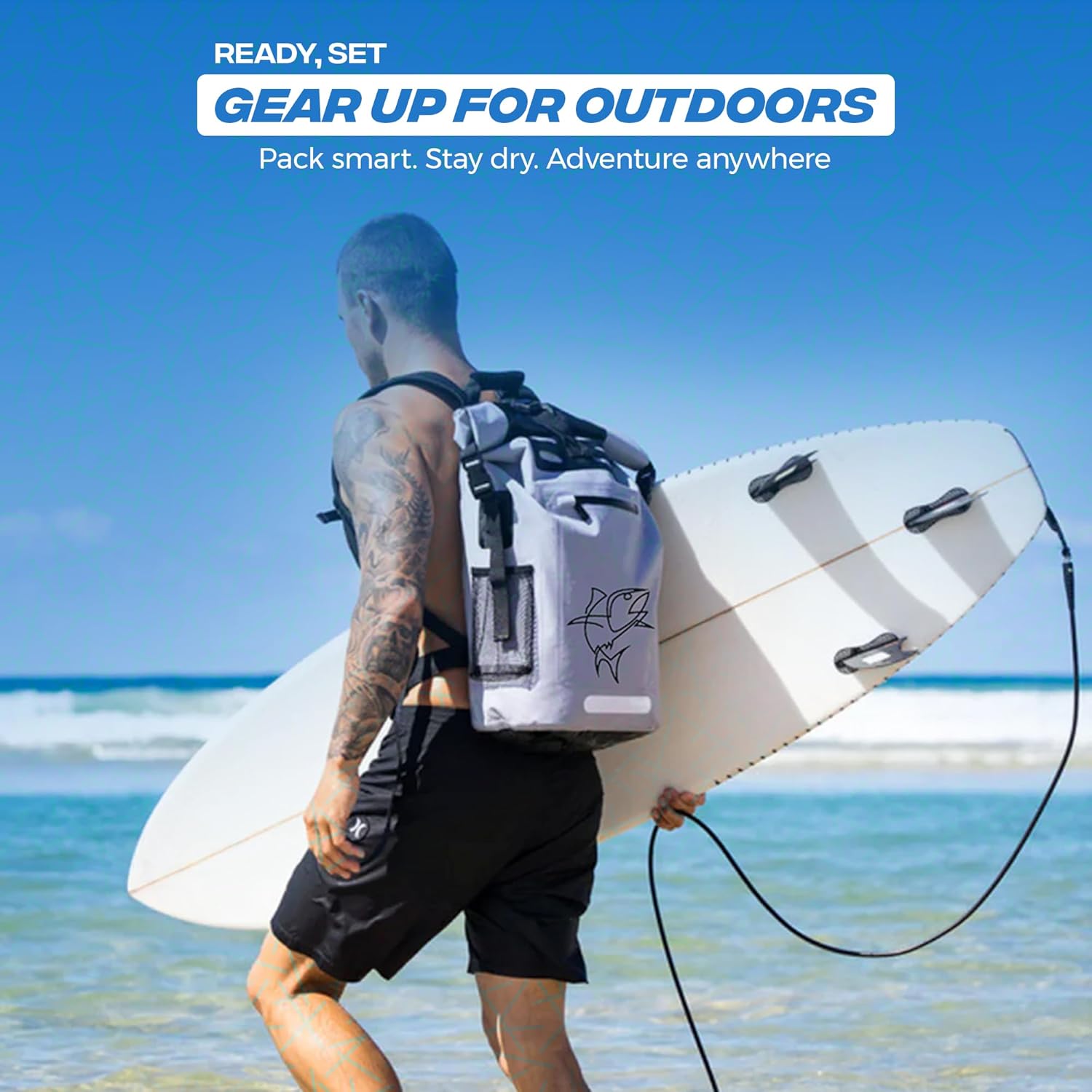 35L Grey Waterproof Dry Bag Backpack – Floating Kayak Dry Bag for Boating, Travel, Camping, Beach, Paddleboarding – Durable Roll-Top Water Proof Bag for Kayaking, Hiking & Fishing