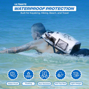 35L Grey Waterproof Dry Bag Backpack – Floating Kayak Dry Bag for Boating, Travel, Camping, Beach, Paddleboarding – Durable Roll-Top Water Proof Bag for Kayaking, Hiking & Fishing