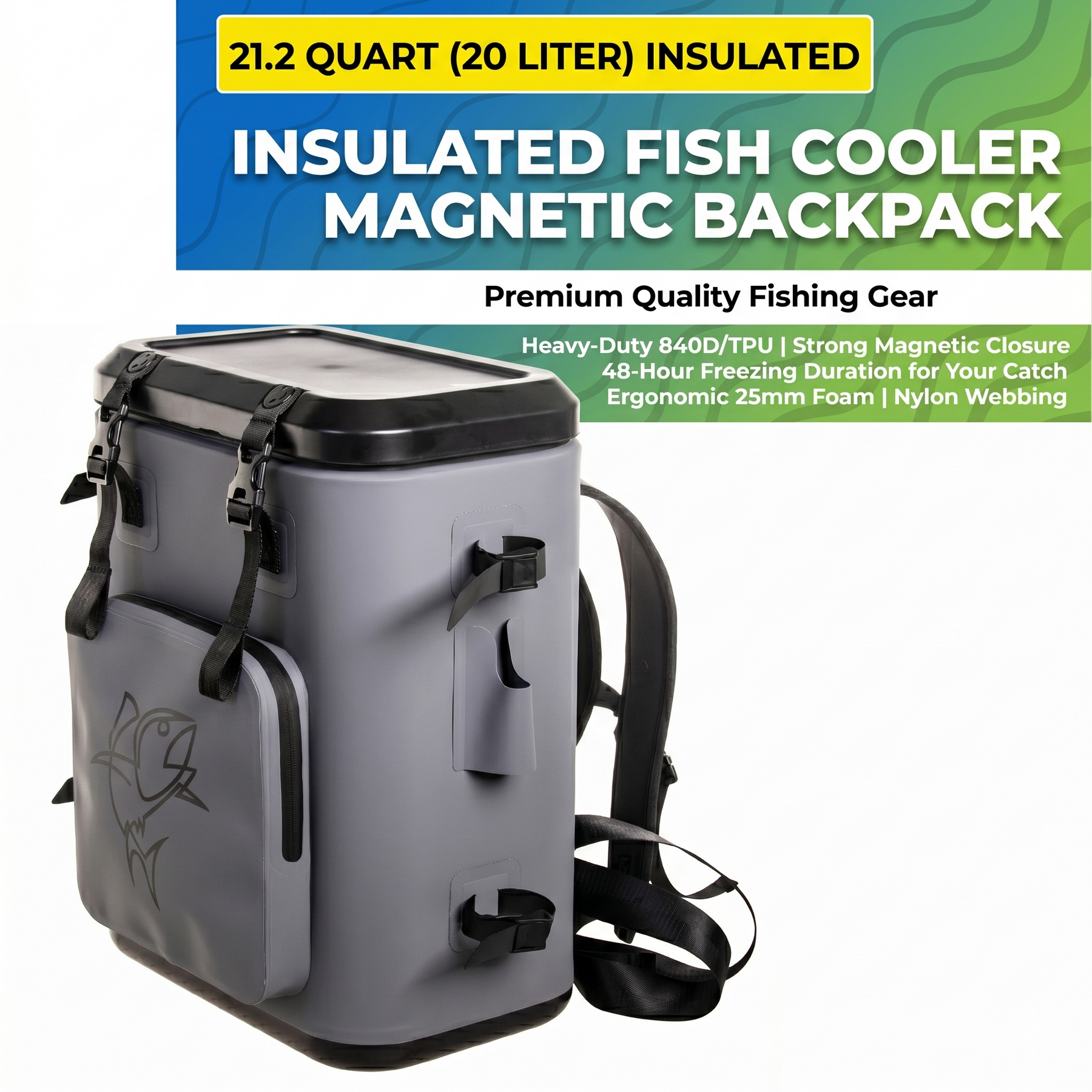 Fish Cooler Magnetic Backpack (18.5", 21.2 Qrts)
